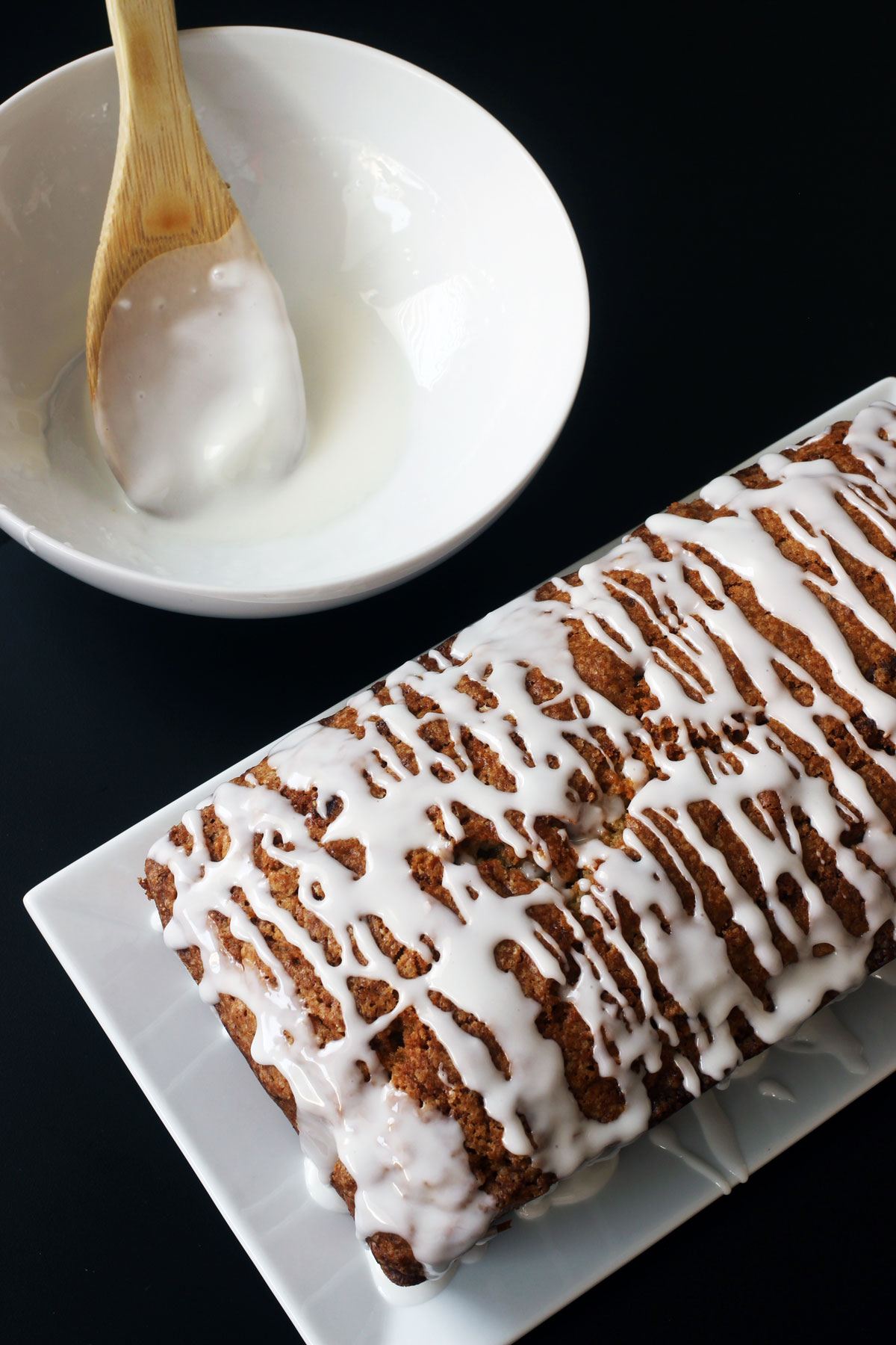 glazing carrot bread with powdered sugar glaze