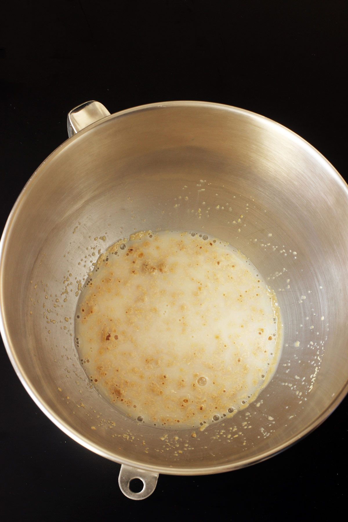 bubbly proofed yeast in mixing bowl. 