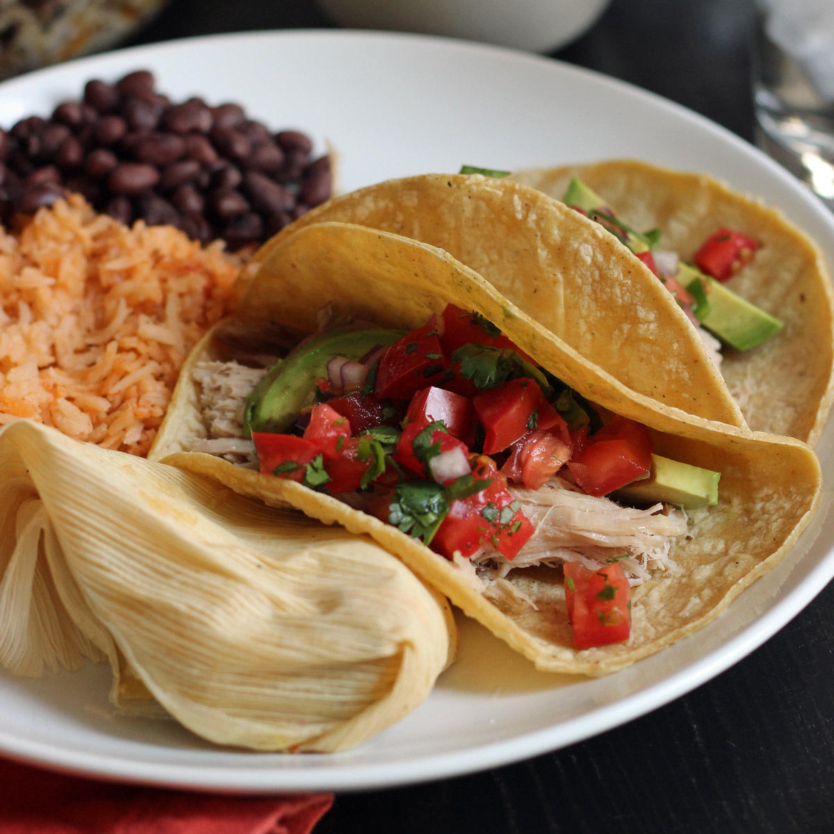 taco plate with beans and rice