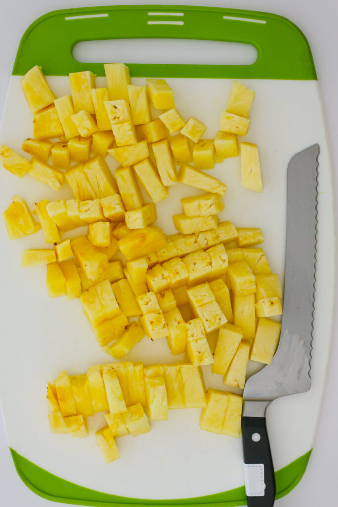 spears cut into chunks on the cutting board.