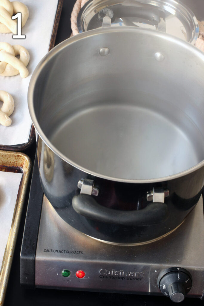 hot water coming to boil in a large pot.