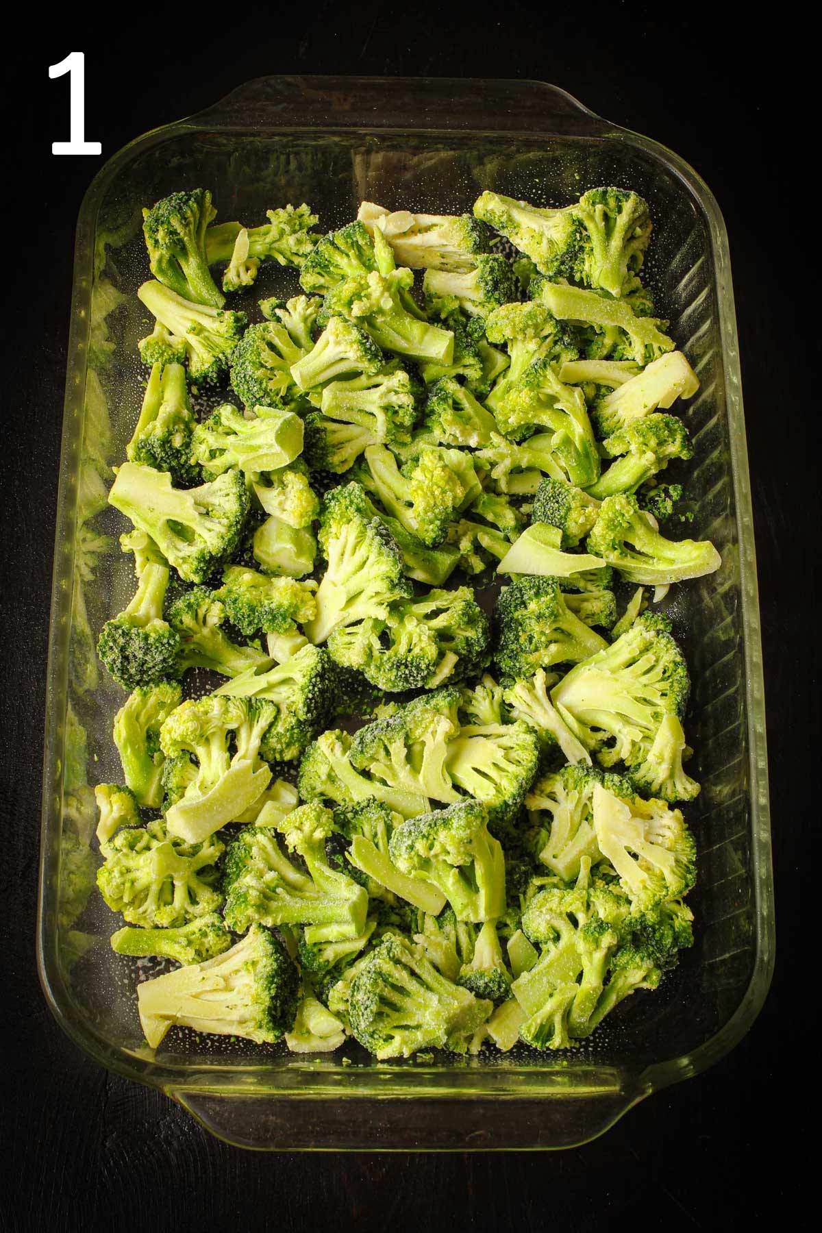 layer of cooked broccoli on bottom of greased 9x13-inch pan.