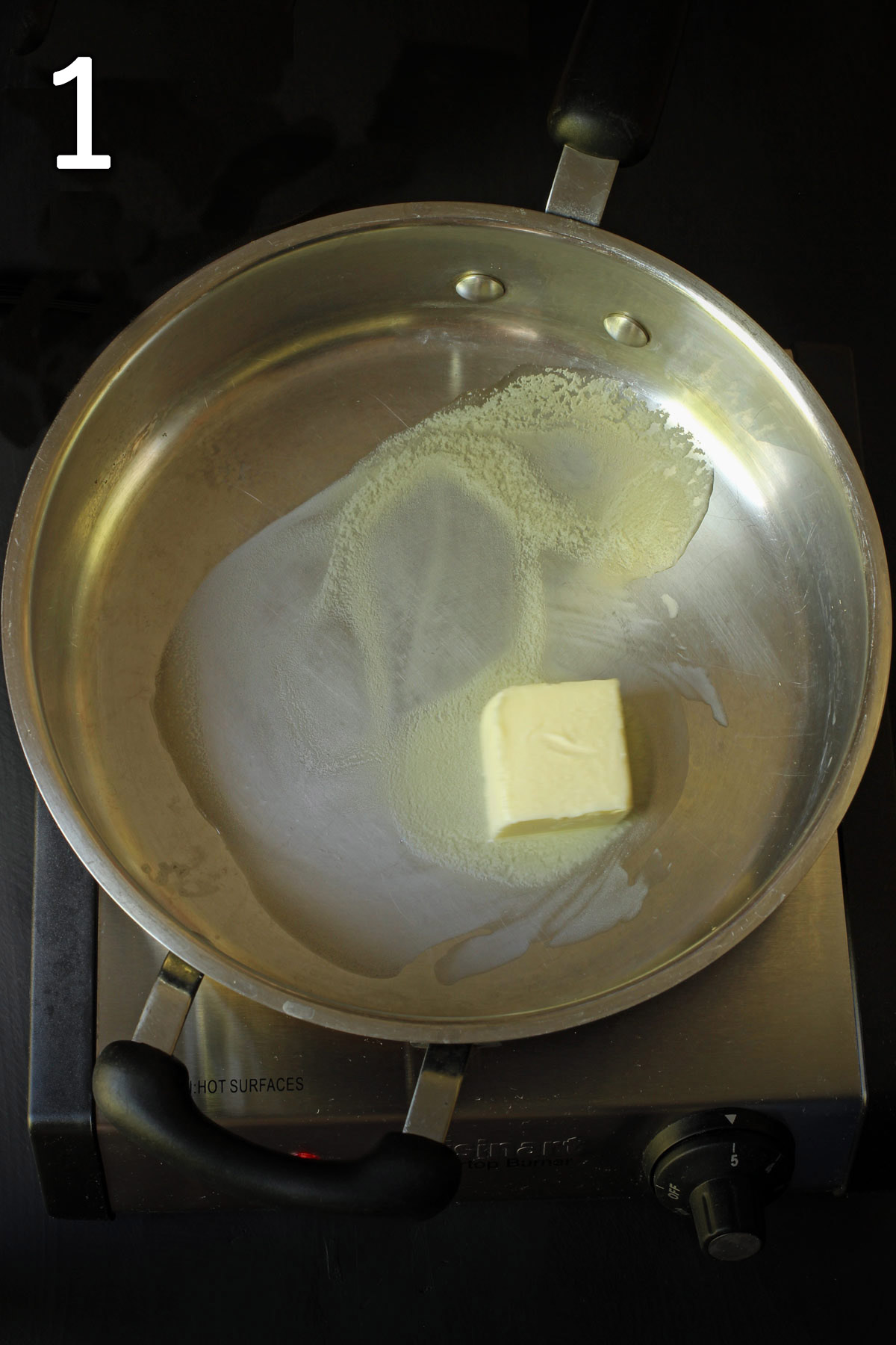 melting butter in shallow pan.