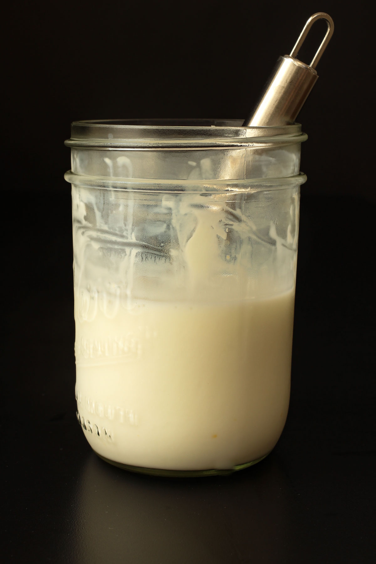 1 cup of buttermilk thawed and whisked in a pint mason jar.
