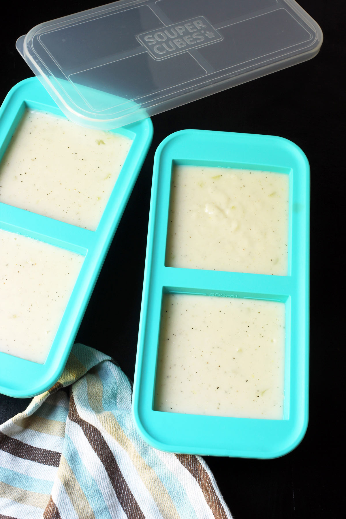 cream of celery soup in souper cubes for freezing.