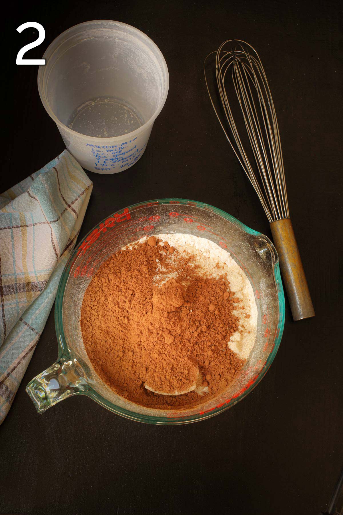 muffin mix and cocoa powder in large mixing bowl.