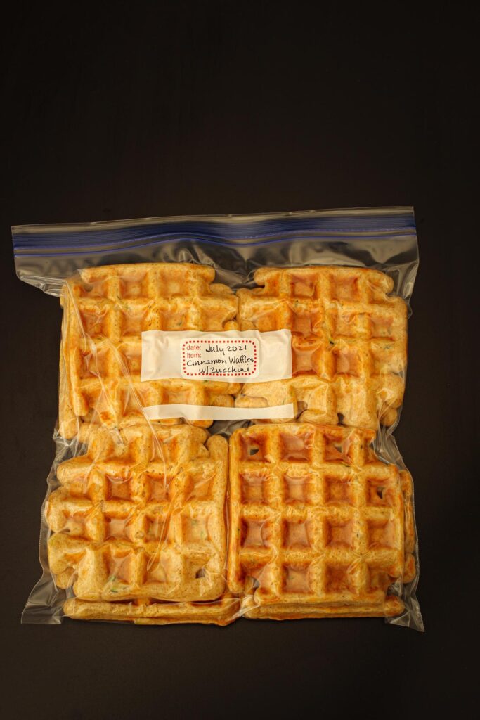 cinnamon waffles bagged up for freezing.