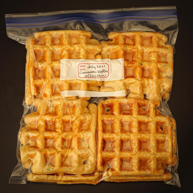 waffles packed in ziptop freezer bag.