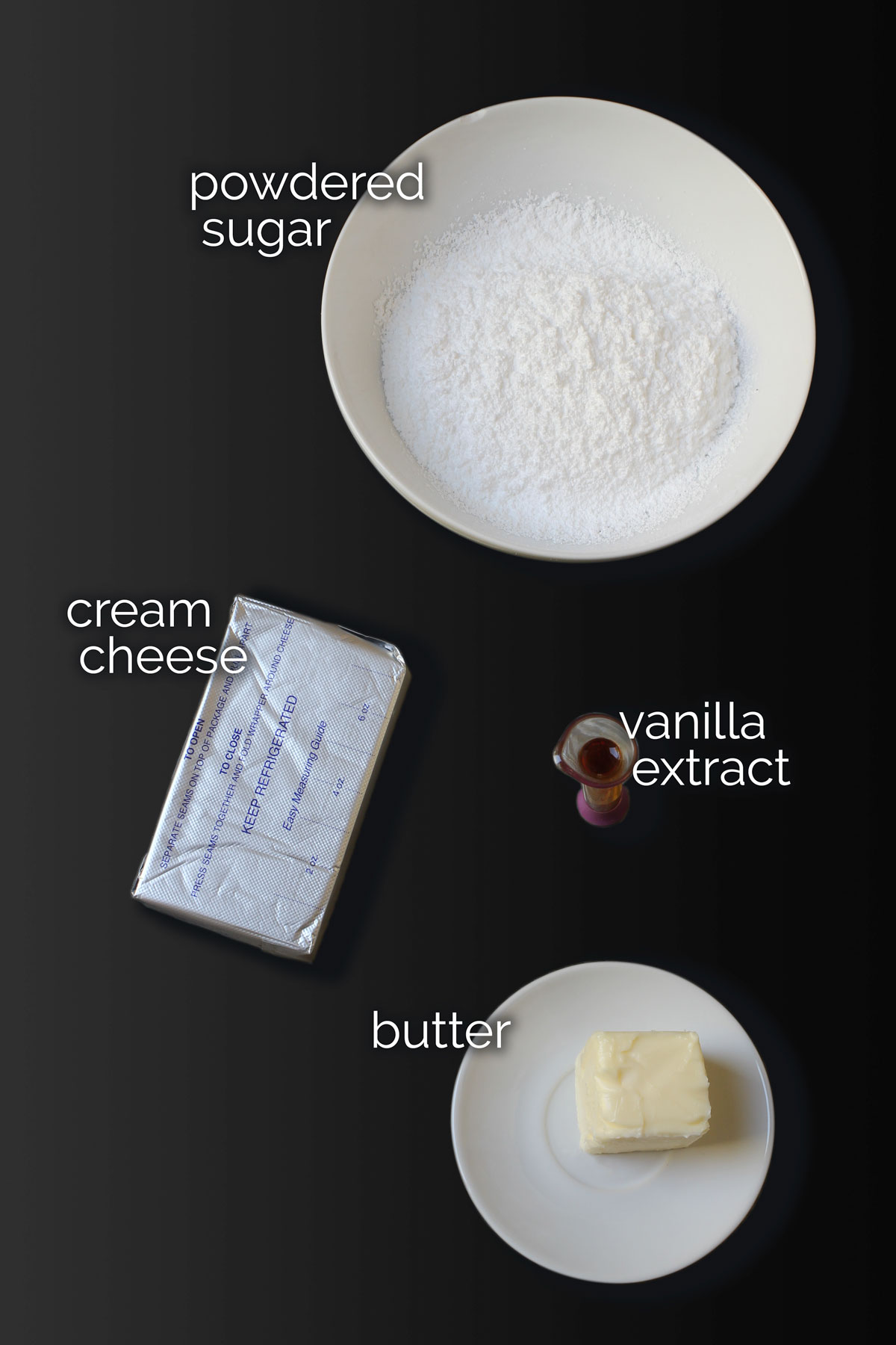 ingredients for cream cheese frosting.