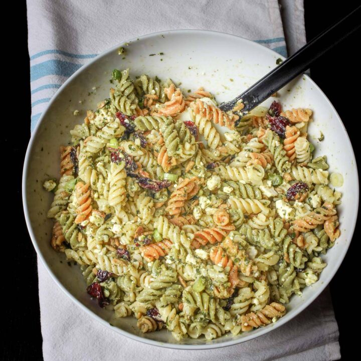 Pesto Pasta Salad with Cranberries & Feta (60 cents/serving)