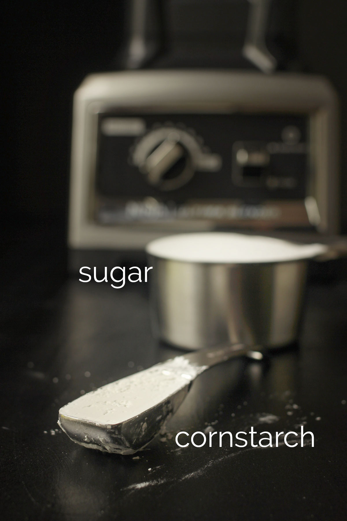 sugar and cornstarch measured out near blender.