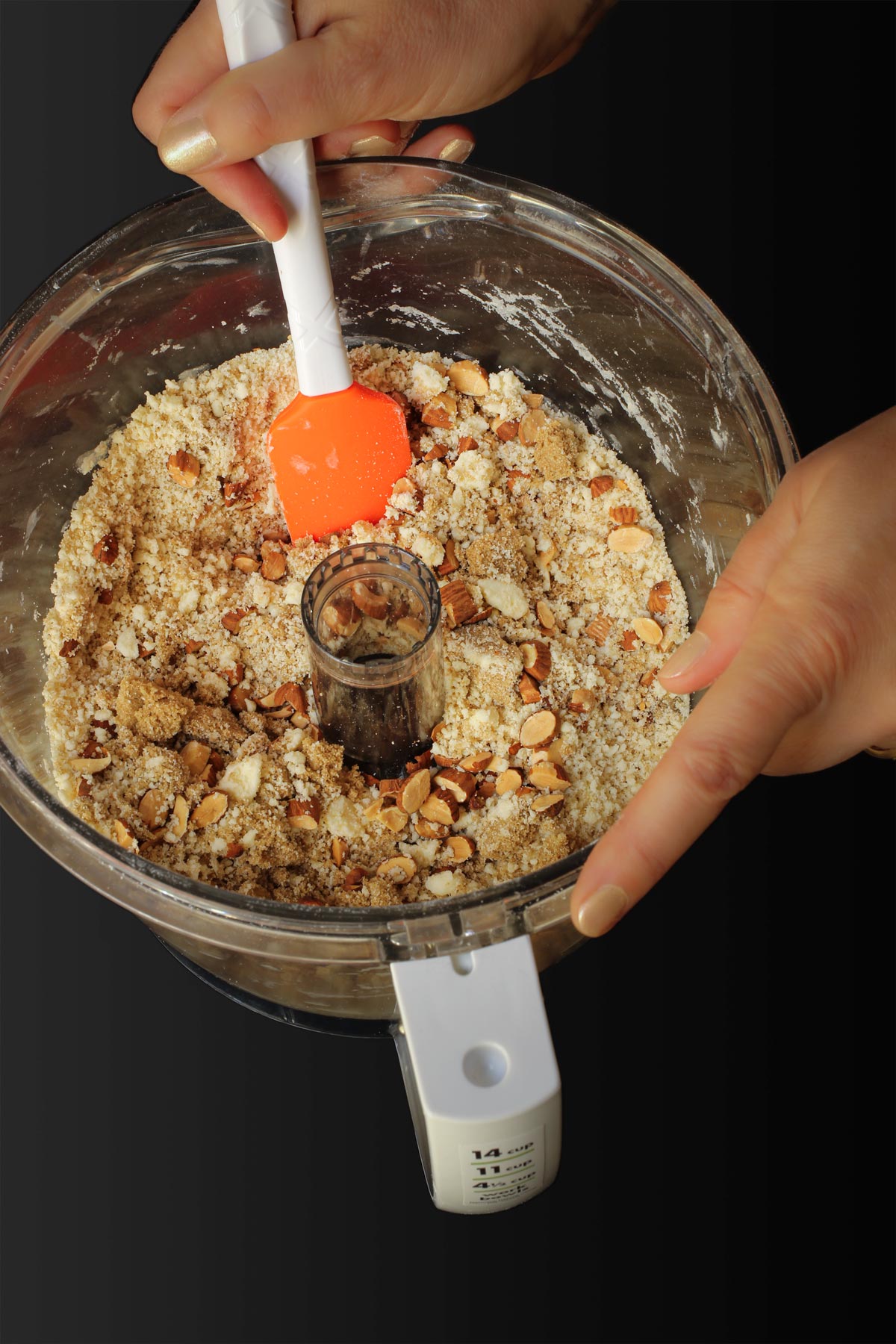 stirring together the crumbs with sugar and nuts.