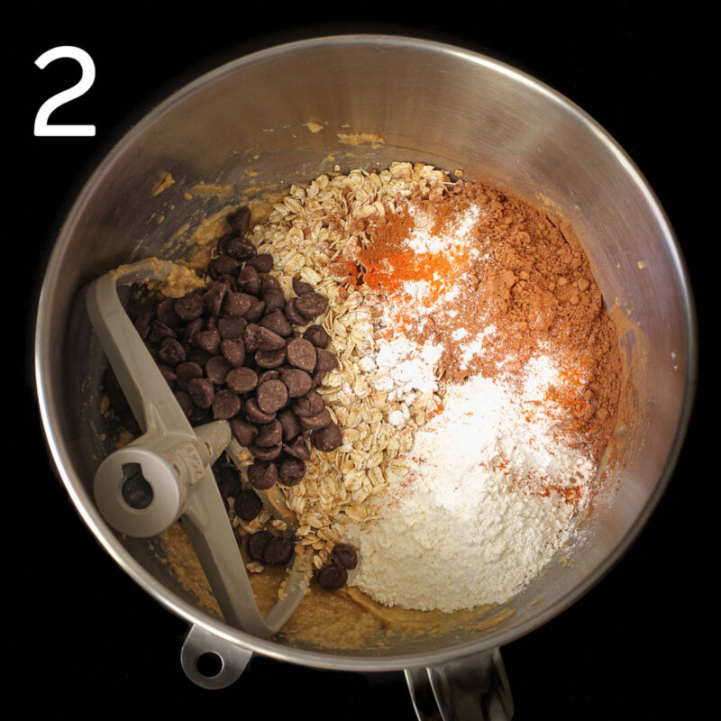 dry ingredients added to the mixing bowl.