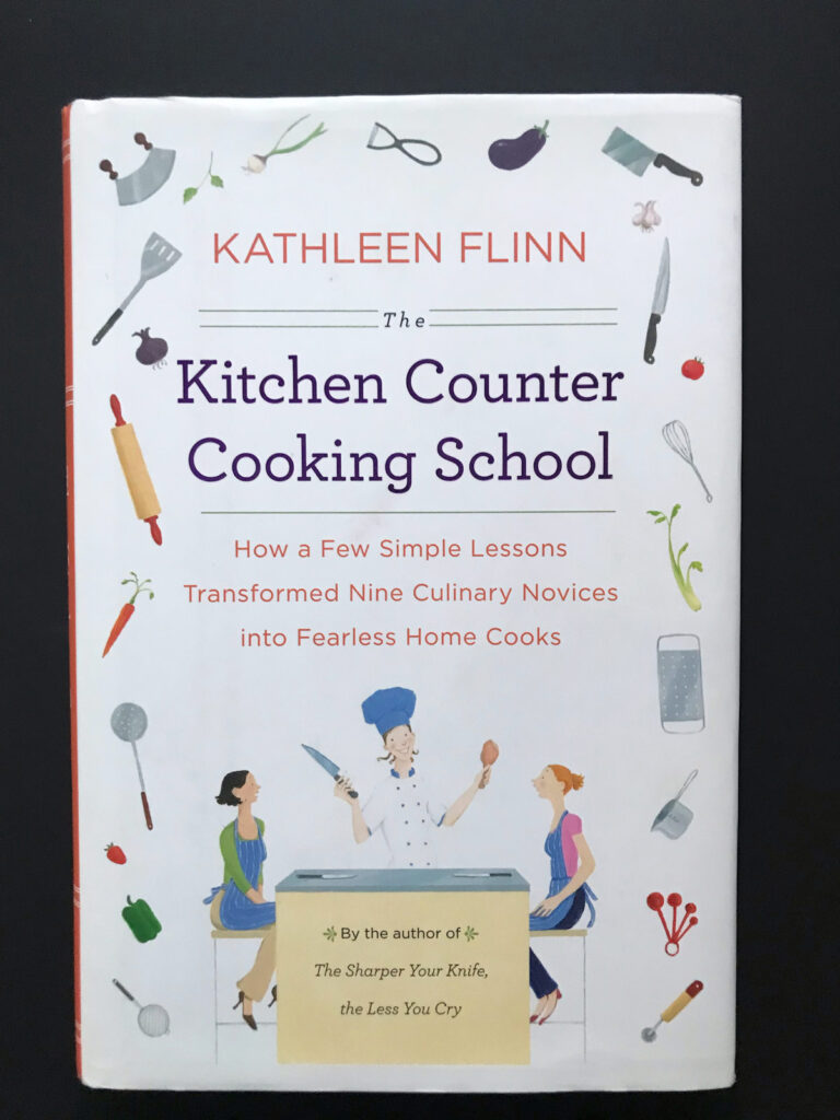kitchen counter cooking school book.