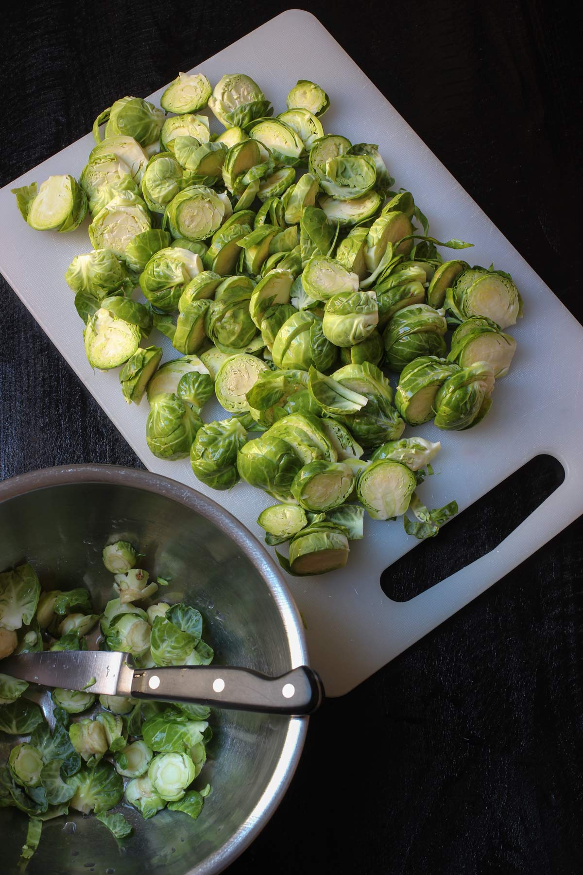 trimming Brussels sprouts to sauté