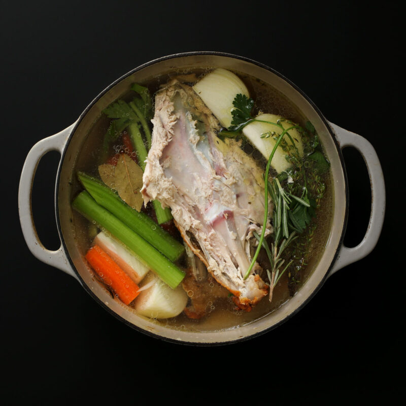 ingredients added to the dutch oven with turkey leftovers.