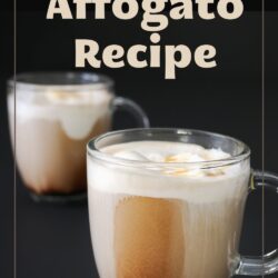 two affogato on black table with text overlay.