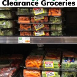 shot of clearanced produce on shelf with text overlay.
