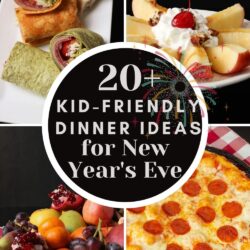 collage of new year's eve dinner ideas with text overlay.