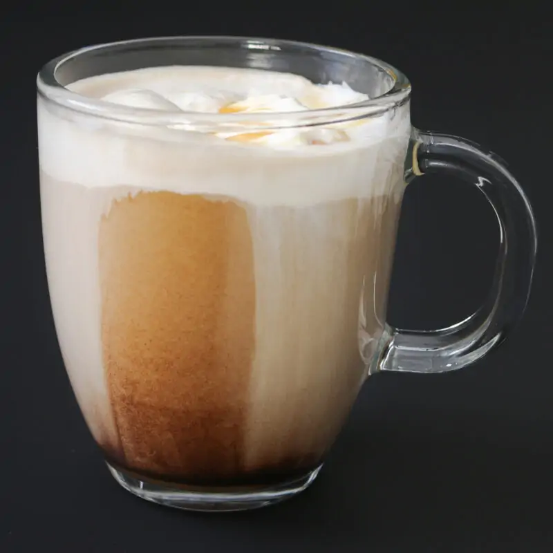 close up of an affogato in a glass cappucino cup.