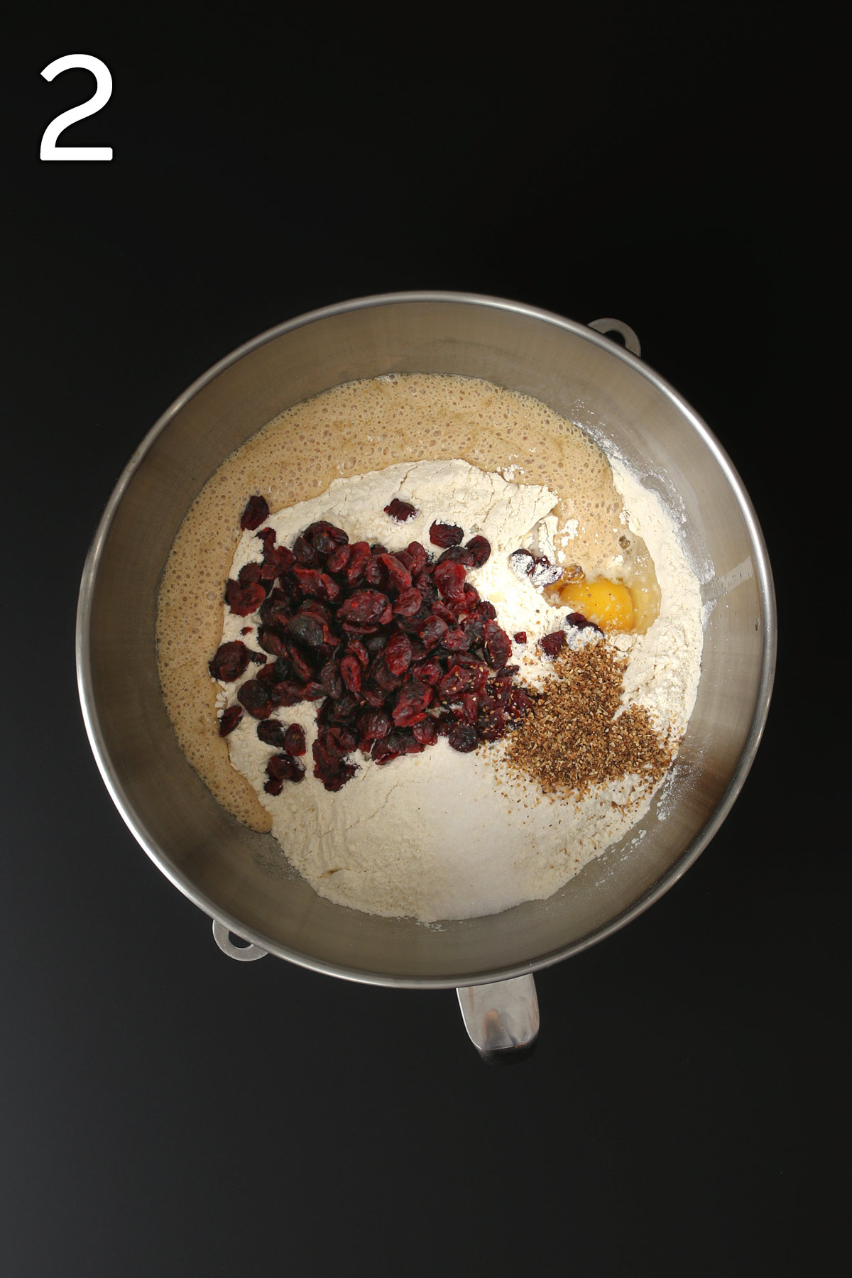 additional ingredients added to the yeast mixture in the mixer bowl.