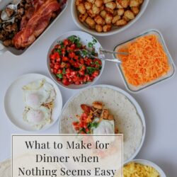 easy meal dinner buffet, with text overlay.