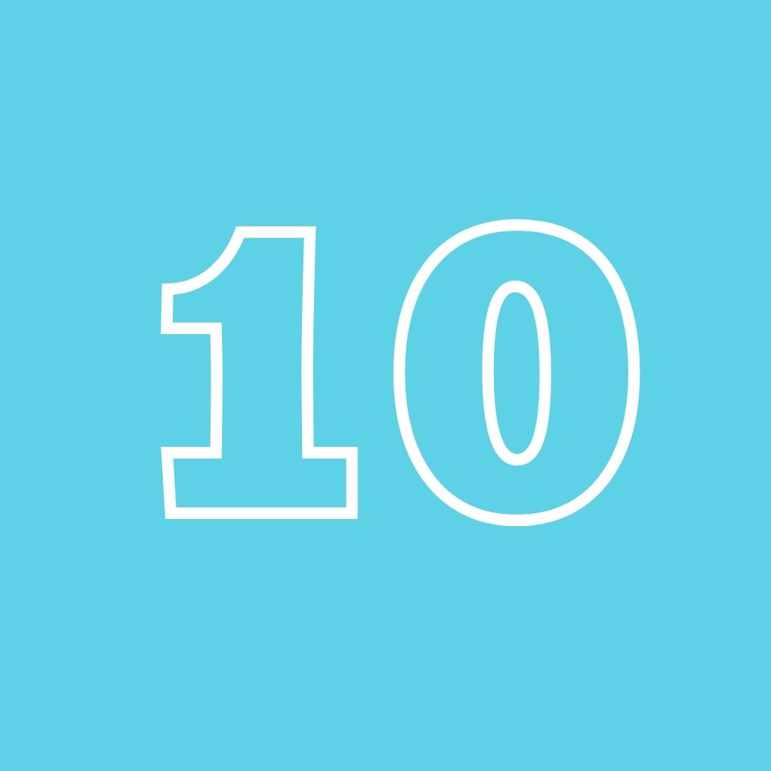 teal square with outline of white number 10 in the center.