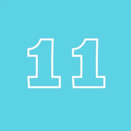 teal square with a outline of the number 11 in the center.