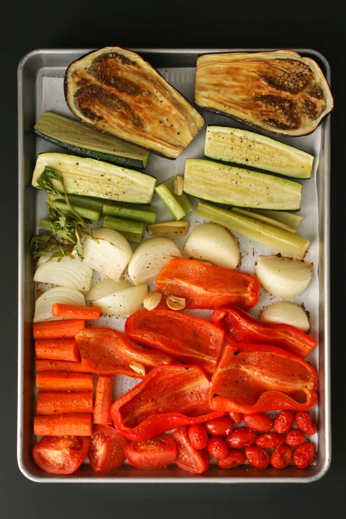 roast vegetables on the sheet pan.