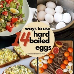 collage of hard boiled egg recipes with text overlay.