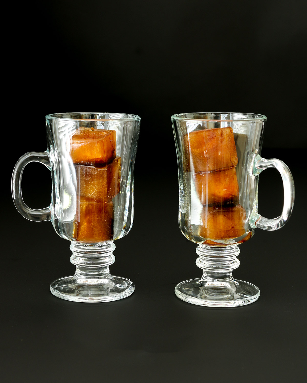 coffee cubes in two tall glasses.