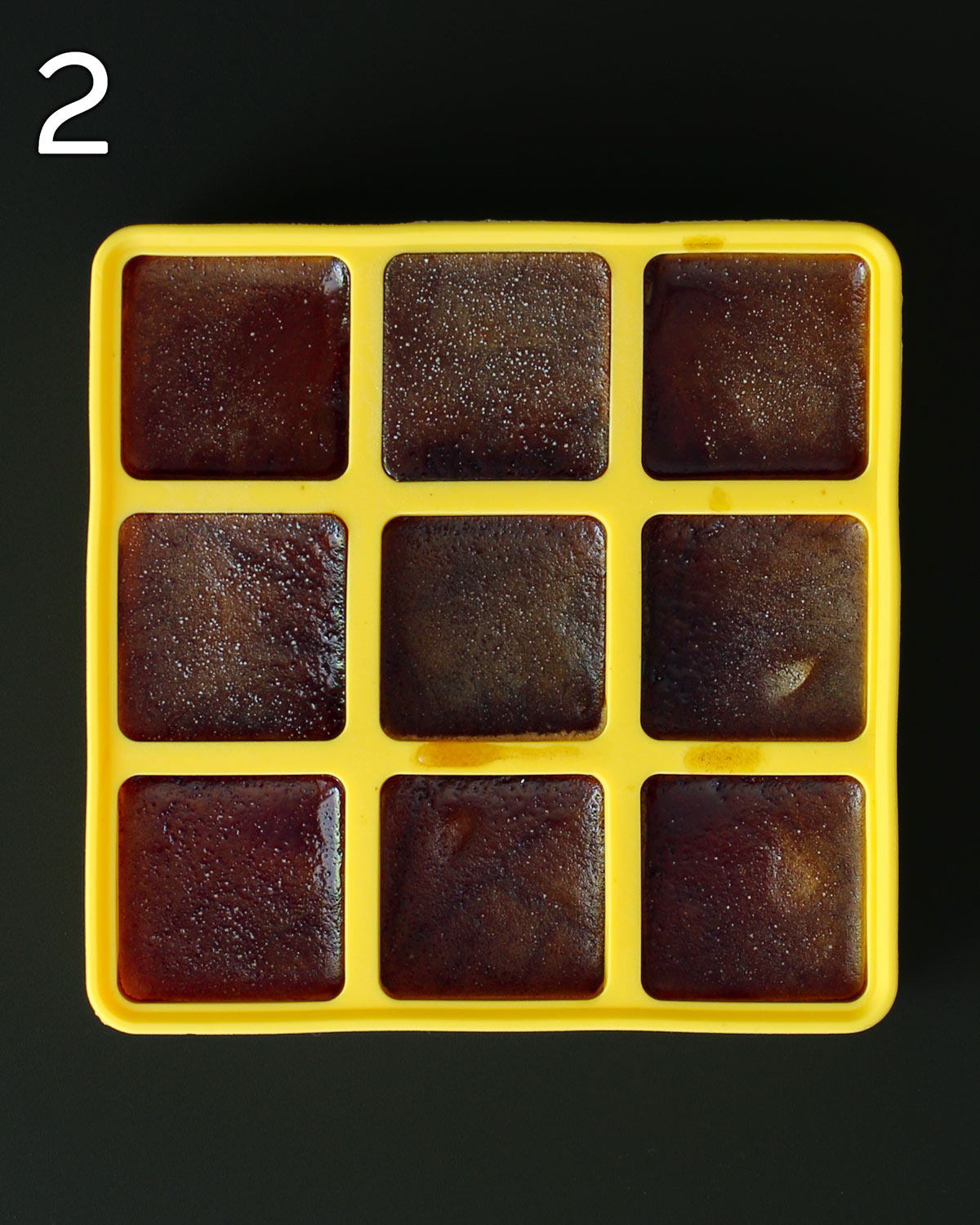 coffee cubes frozen in ice cube tray.