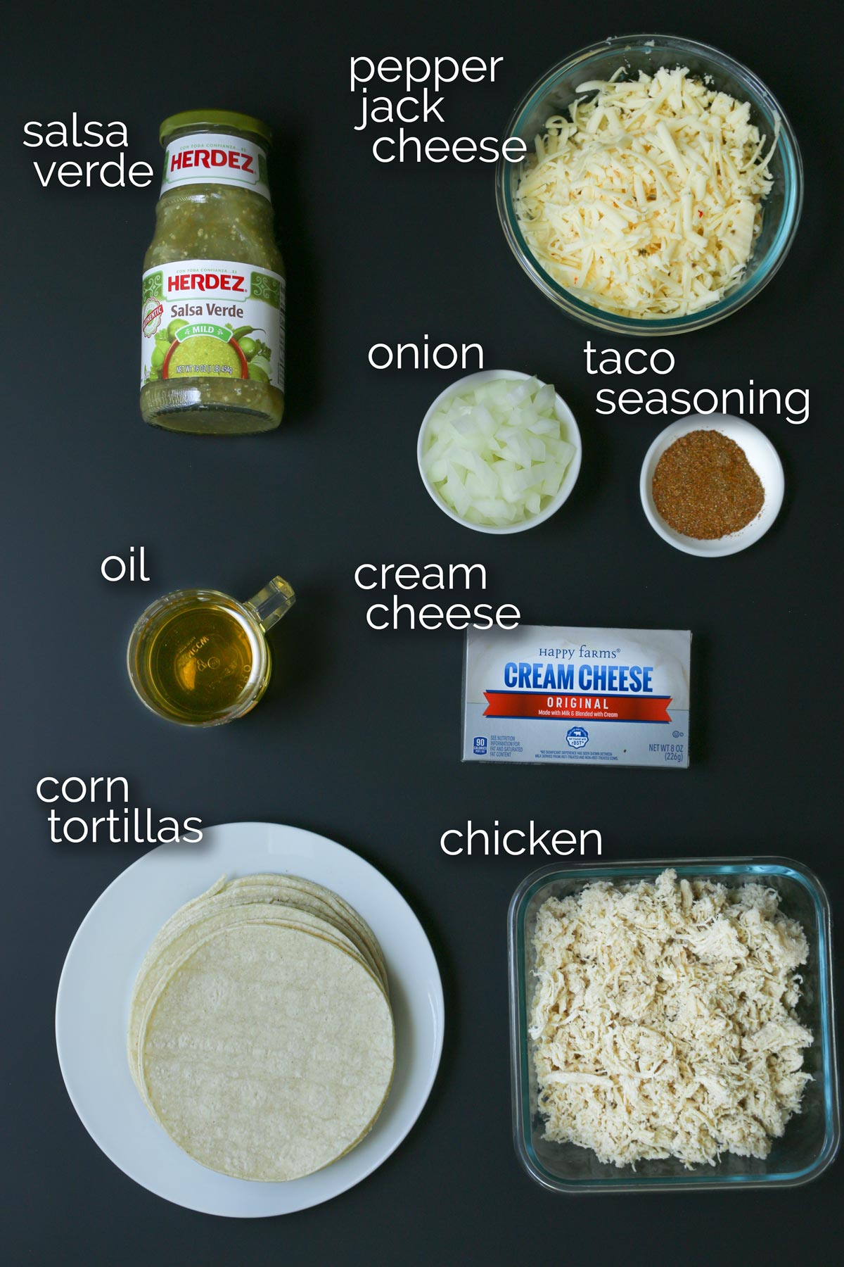 ingredients for green chicken enchiladas.
