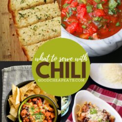 collage of what to serve with chili, with text overlay.