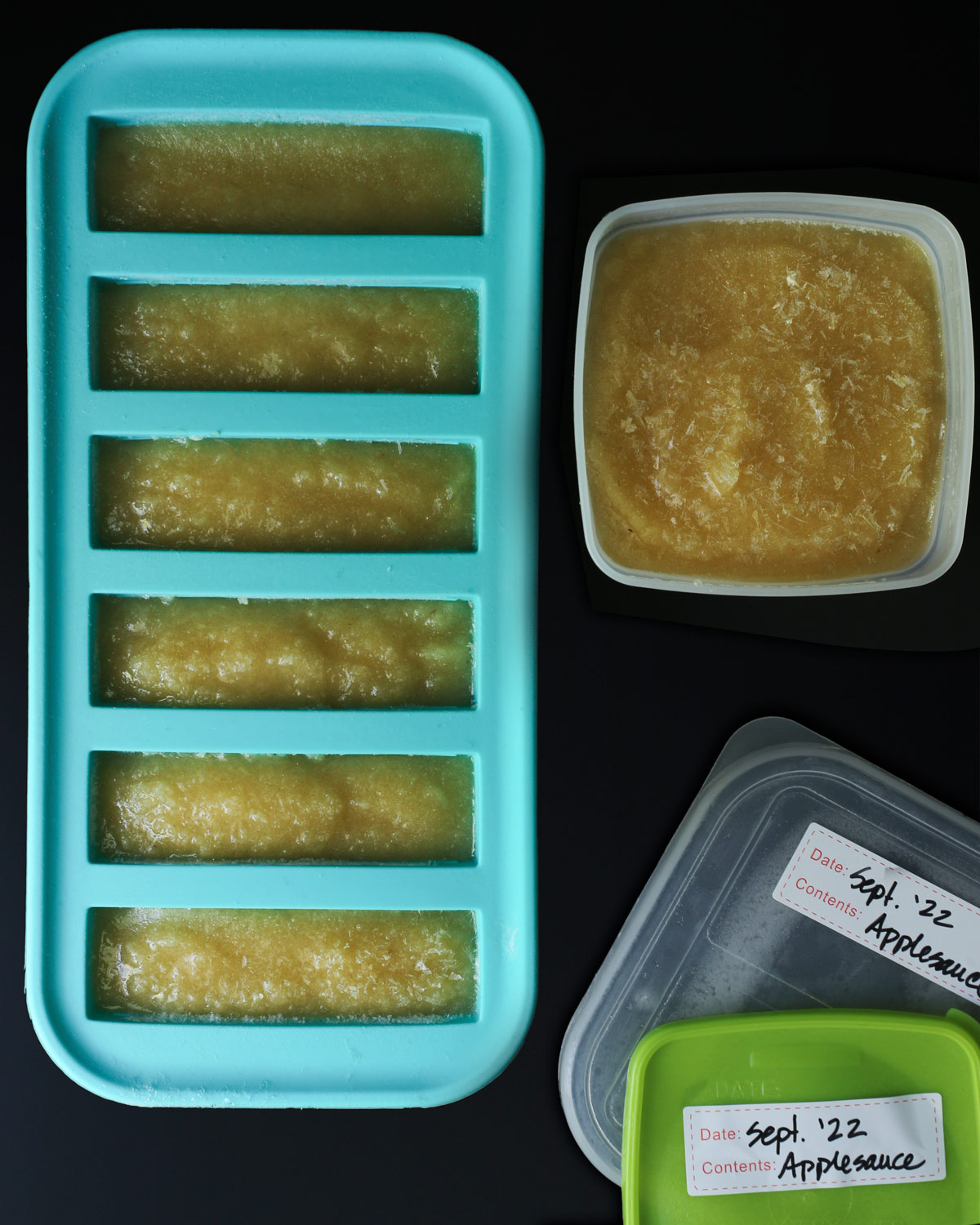 frozen applesauce in different size dishes.