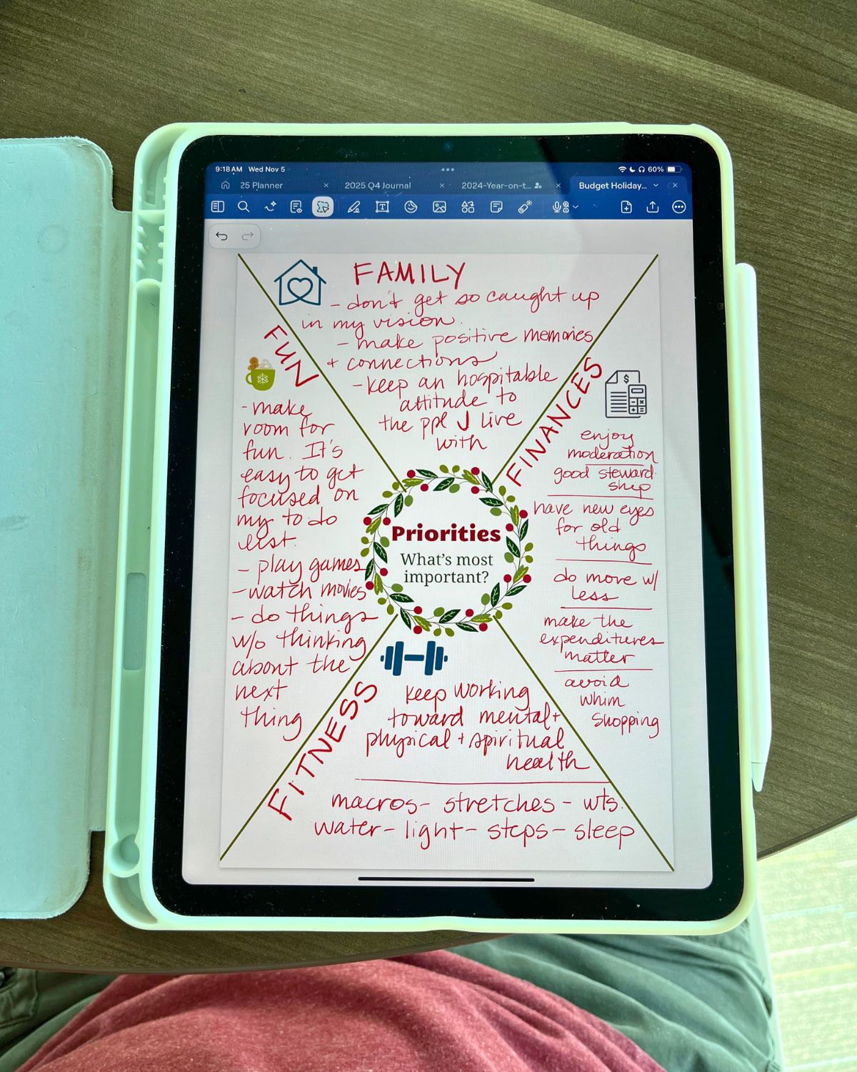priorities worksheet on iPad.