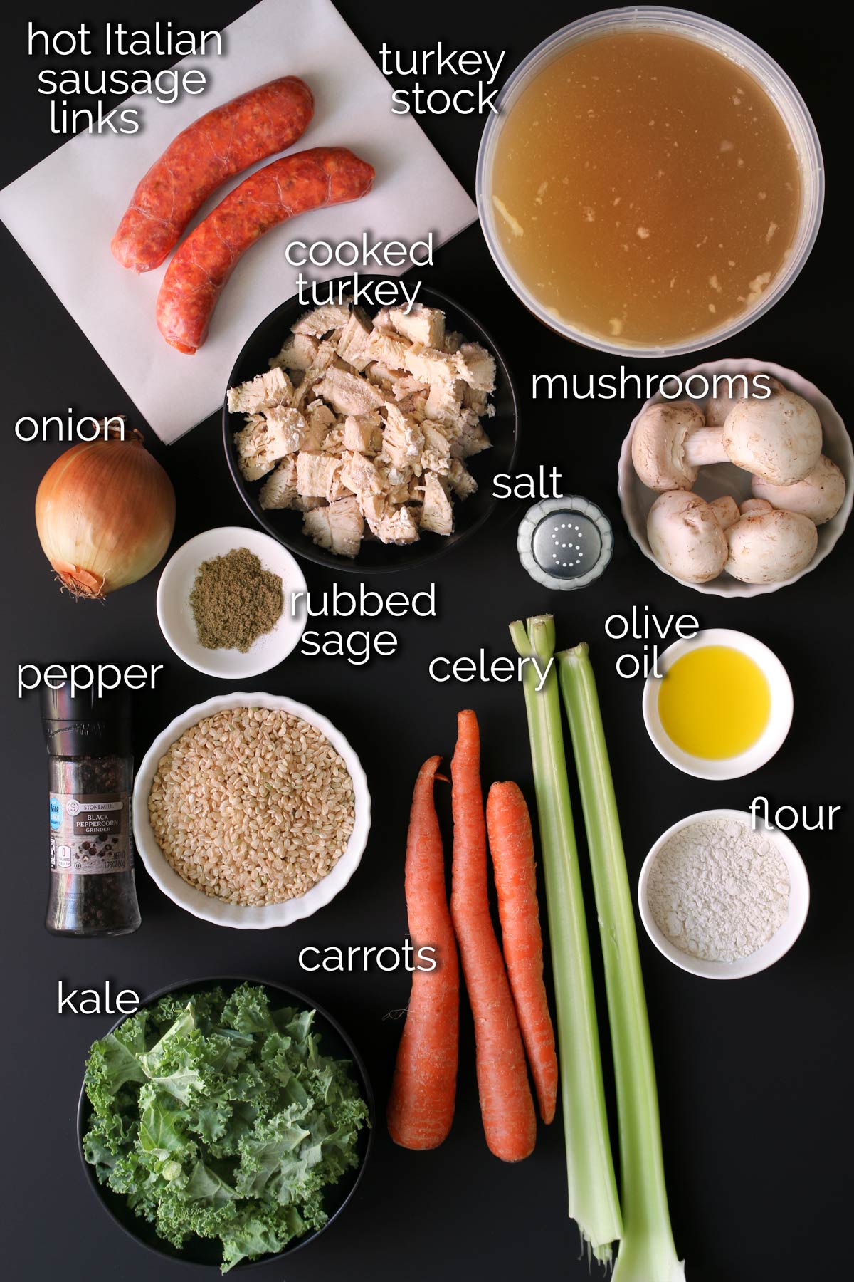 ingredients for turkey and rice soup.