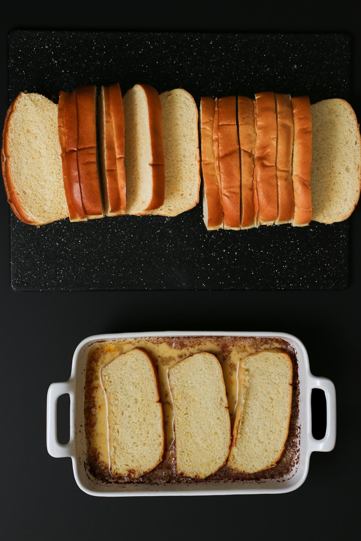 dipping bread in custard.
