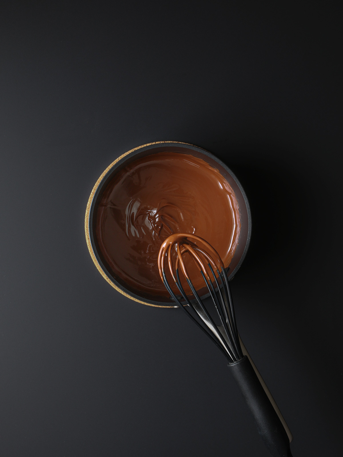 ganache mixture in pan with whisk.