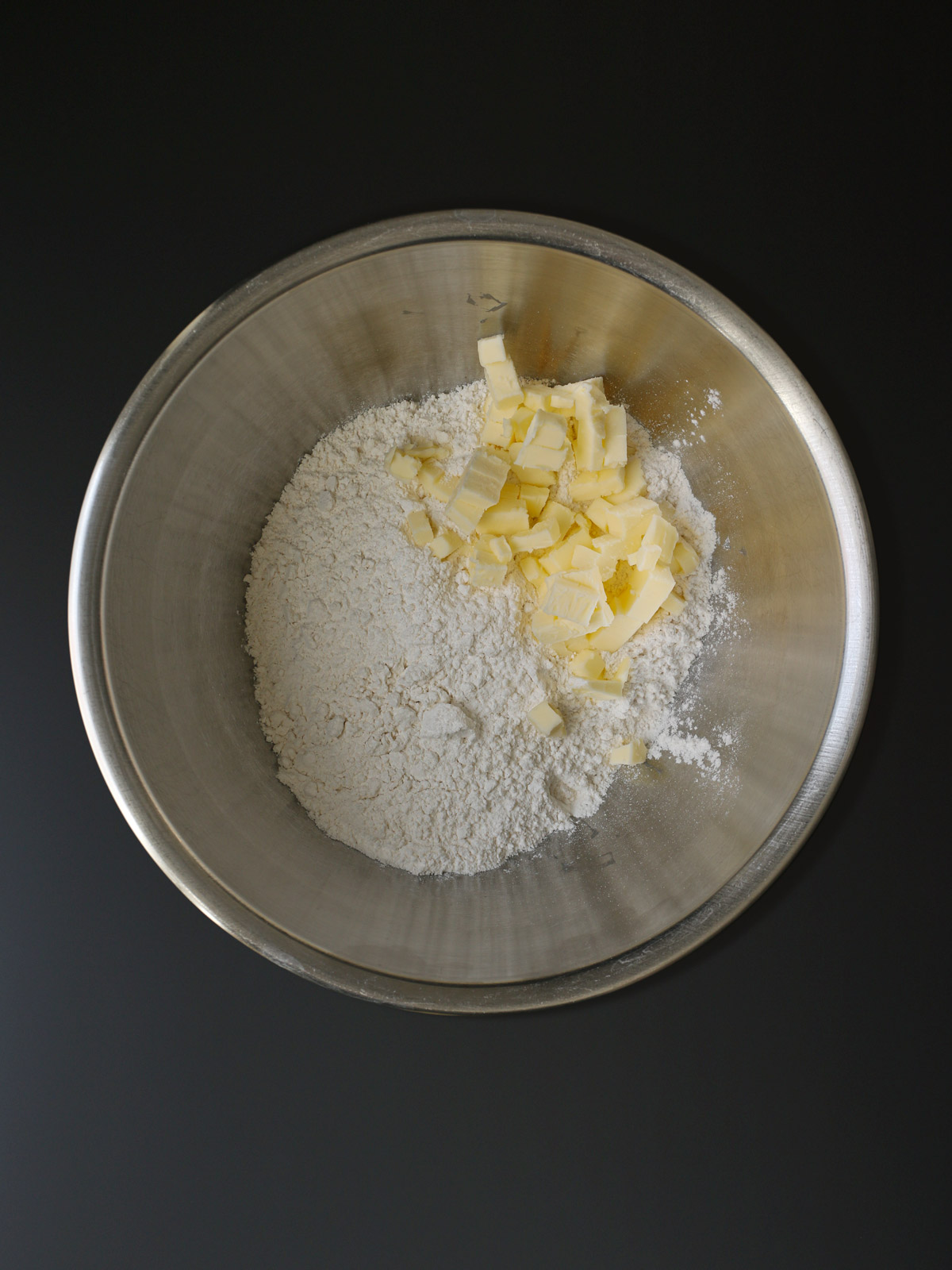 flour and butter in bowl.
