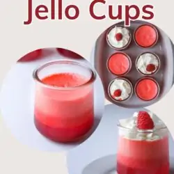 collage of jello cups with raspberries, with text overlay.