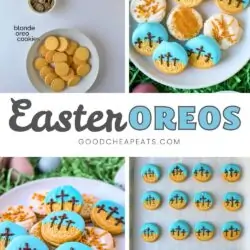 collage of ingredients and finished easter oreos, with text overlay.