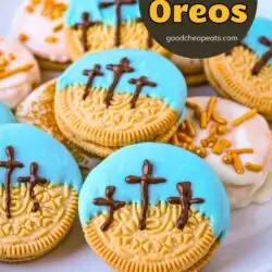 close up of easter oreos, with text overlay.