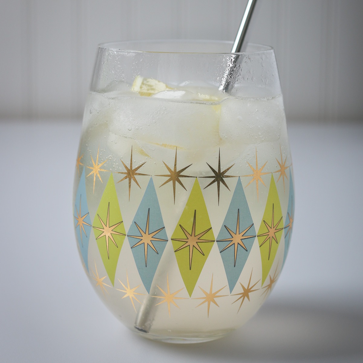 homemade ginger ale in a decorated glass.