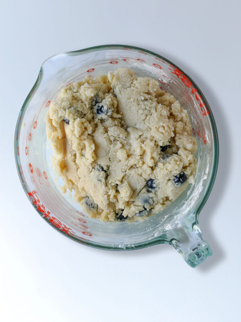 the cookie dough in the pyrex bowl.