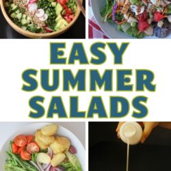 square collage of summer salads, with text overlay.