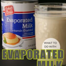 jar of evaporated milk next to unopened can, with text overlay.
