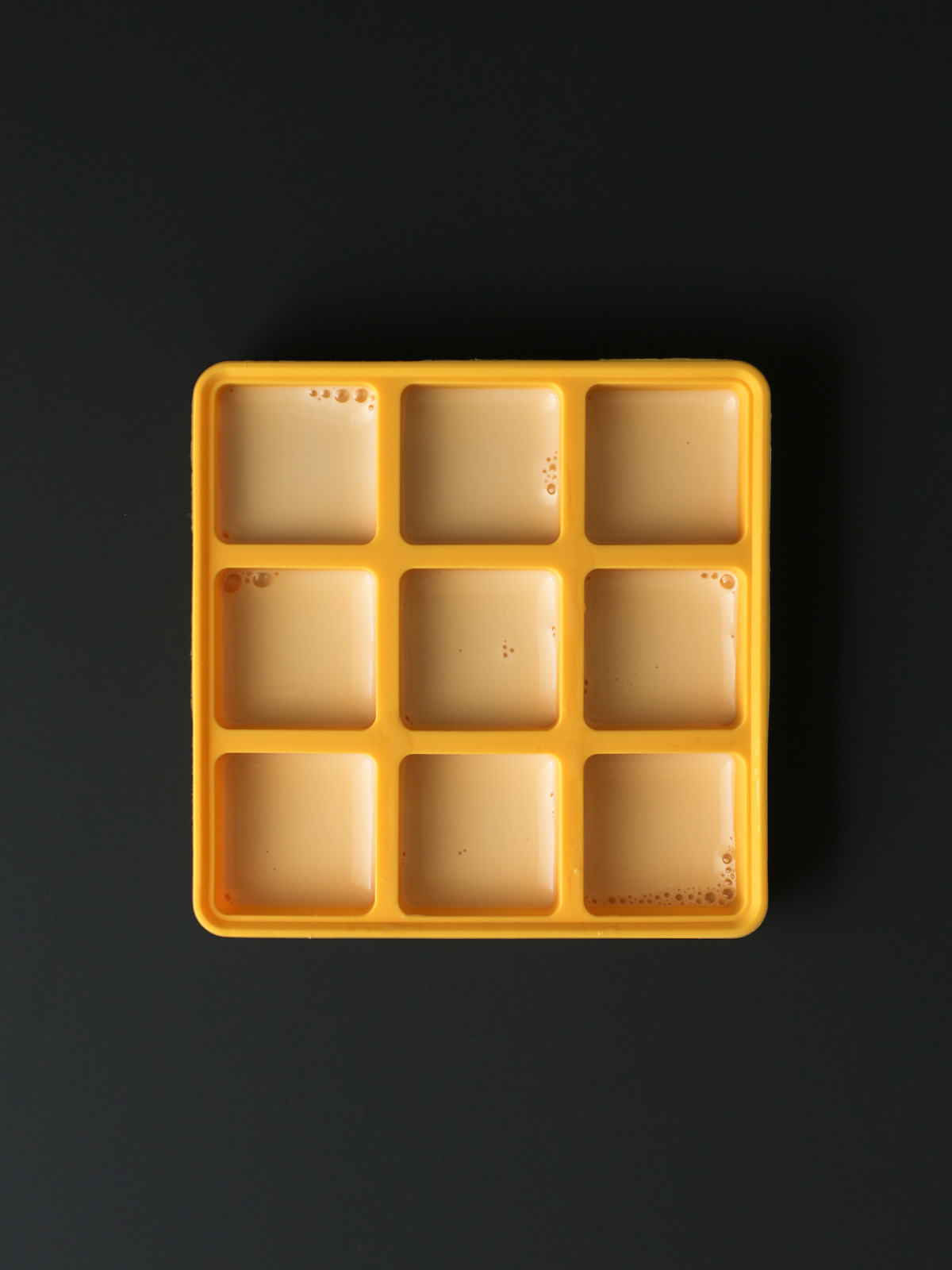 evaporated milk poured into ice cube trays.