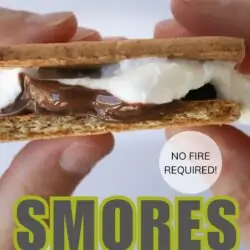 squished smore between both hands, with text overlay.