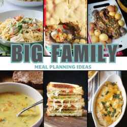 collage of recipes for a big family, with text overlay.
